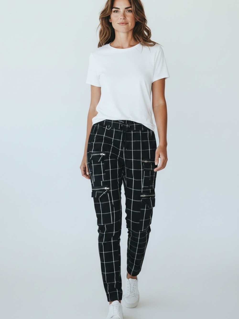 Hot Topic Black Windowpane Cargo Joggers